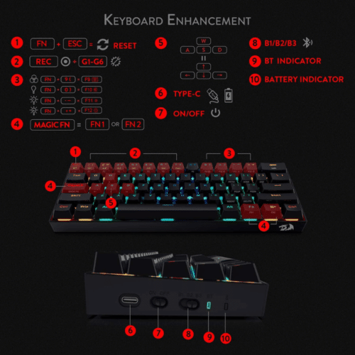 Redragon K530 RGB Draconic Mechanical Gaming Keyboard (wireless/wired) - Image 8