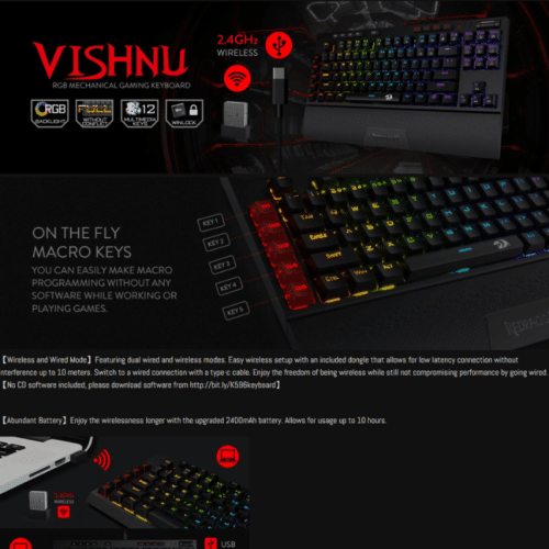 Redragon K596 RGB VISHNU Mechanical Gaming keyboard (wireless/wired) - Image 6