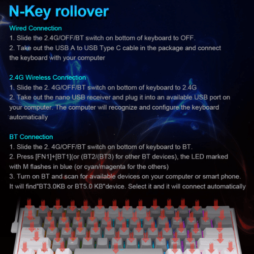 Redragon K616 FIZZ Pro 3 in 1 Mechanical Gaming Keyboard - Image 6
