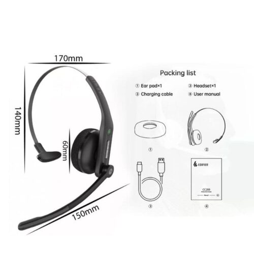 Edifier Bluetooth Headset with Noise Cancelling Microphone-CC200